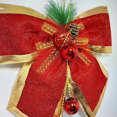 Enfeite Laços Natalino Com Bolas Pendente Vermelho Kit 4pçs