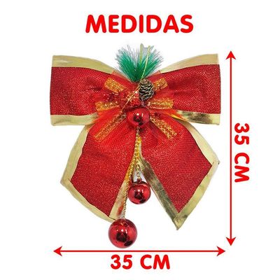 Enfeite Laços Natalino Com Bolas Pendente Vermelho Kit 2pçs