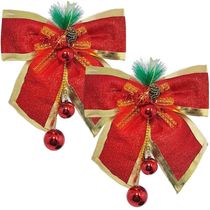 Enfeite Laços Natalino Com Bolas Pendente Vermelho Kit 6pçs
