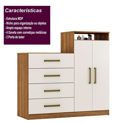Cômoda 4 Gavetas 2 Portas 1 Nicho Latida Amendola Off White