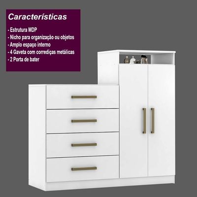 Cômoda 4 Gavetas 2 Portas 1 Nicho Latida Branco
