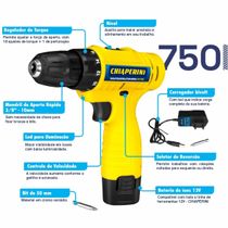 Furadeira Parafusadeira Chiaperini 750 3/8 A Bateria 12V 1.3amp Carregador Bivolt