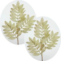 Plantas Folhas Decoração Natal Gliter Dourado 75cm Kit 8pçs