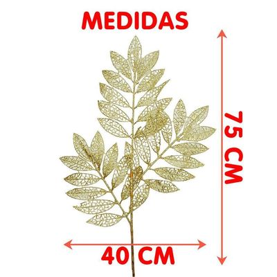 Plantas Folhas Decoração Natal Gliter Dourado 75cm Kit 8pçs
