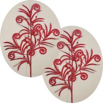 Plantas Folhas Enfeite Natal Gliter Vermelho 70cm Kit 12pçs