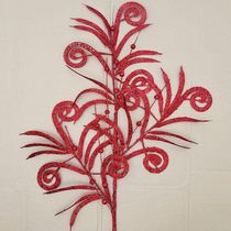Plantas Folhas Enfeite Natal Gliter Vermelho 70cm Kit 10pçs