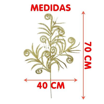 Plantas Folhas Decoração Natal Gliter Dourado 70cm Kit 8pçs