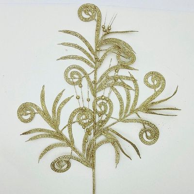 Plantas Folhas Decoração Natal Gliter Dourado 70cm Kit 8pçs