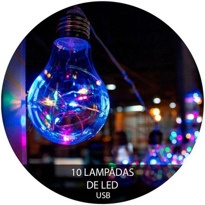 Fio De Fada Com 10 Lampadas De Led Pisca Usb E Pilha Cores Colorido