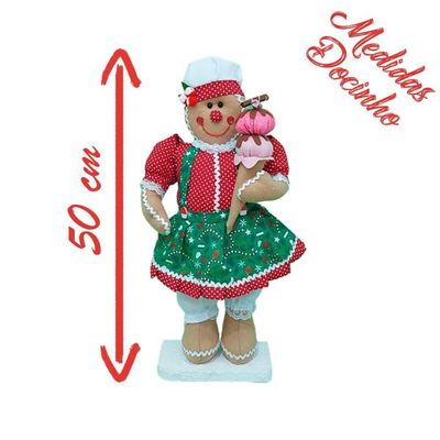 Kit 2 Bonecos De Natal Casal Biscoito Natalino 50cm