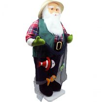 Boneco Natalino Papai Noel Pescador Pesca Peixe Rede De 83cm