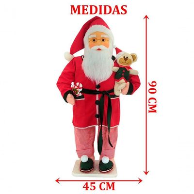 Boneco Natalino Papai Noel Dorminhoco Pijama Ursinho De 90cm
