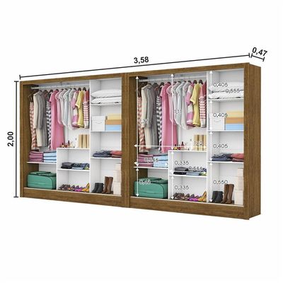 Closet Casal Duplo Fortaleza 6 Portas Plus 12 Prateleiras Cinamomo