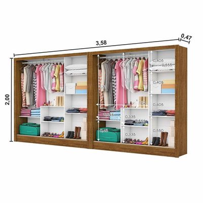 Closet Casal Duplo Fortaleza 6 Portas Premium 12 Prateleiras Cinamomo