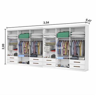 Closet Casal Duplo Lu 12 Portas 8 Gavetas Branco