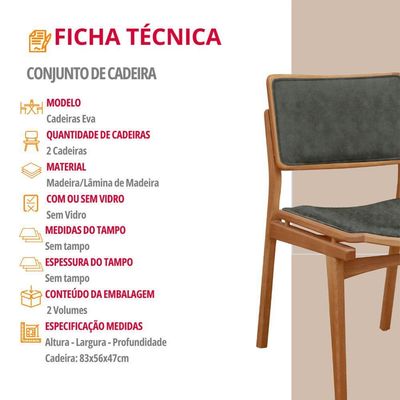 Conjunto Eva Com 2 Cadeiras Madeira Moderna Mobília Jade / Imbuia Nat.
