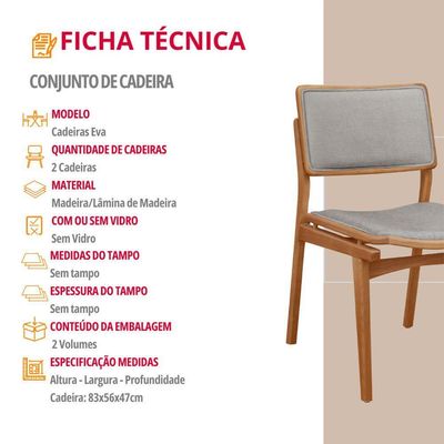 Conjunto Eva Com 2 Cadeiras Madeira Moderna Mobília Luna / Imbuia Nat.