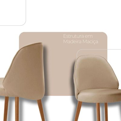 Conjunto Suíça Com 2 Cadeiras Madeira Moderna Mobília Veludo Bege / Imbuia Nat.