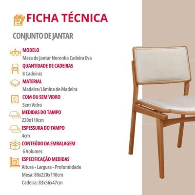 Conjunto Eva Com 2 Cadeiras Madeira Moderna Mobília Linho Off / Imbuia Nat.