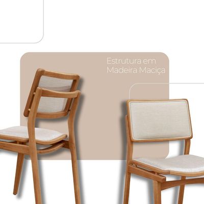 Conjunto Eva Com 2 Cadeiras Madeira Moderna Mobília Linho Off / Imbuia Nat.