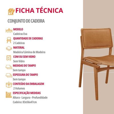Conjunto Eva Com 2 Cadeiras Madeira Moderna Mobília Star Caramelo / Imbuia Nat.
