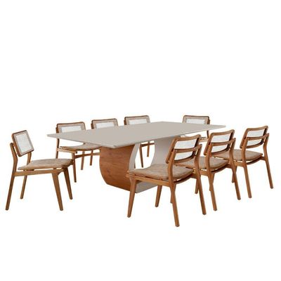 Sala De Jantar Mesa Ellis Com 8 Cadeiras Eva Premium Milano Off White Imbuia Nat
