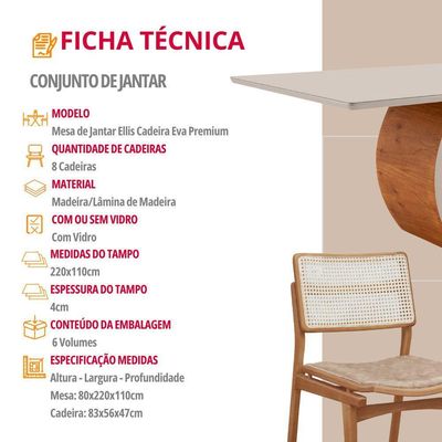 Sala De Jantar Mesa Ellis Com 8 Cadeiras Eva Premium Milano Off White Imbuia Nat