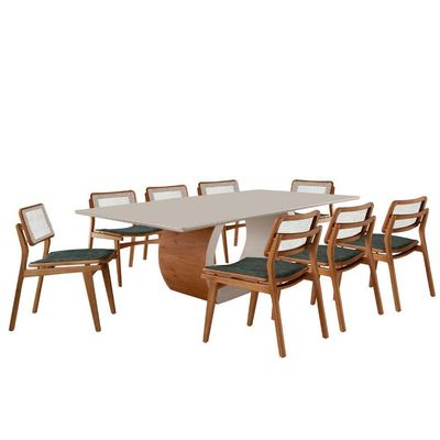 Sala De Jantar Mesa Ellis Com 8 Cadeiras Eva Premium Jade Off White Imbuia Nat