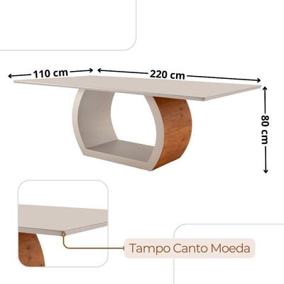 Sala De Jantar Mesa Ellis Com 8 Cadeiras Eva Premium Linho Off White Imbuia Nat