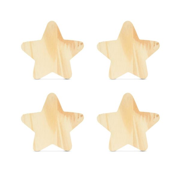 Kit 4 Ganchos Cabideiro de Madeira Pinus Pendurador Parede Formato Estrela Decorativo