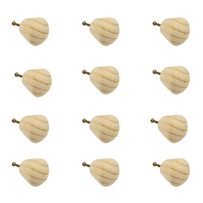 Kit 12 Puxadores de Madeira Redondos Para Móveis Gavetas Armários Modelo Luna