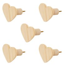 Kit 5 Ganchos Cabideiro de Madeira Pinus Pendurador Parede Formato Coração Decorativo
