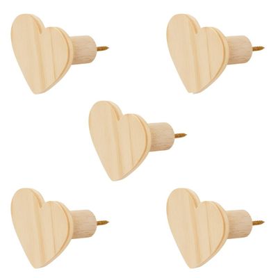 Kit 5 Ganchos Cabideiro de Madeira Pinus Pendurador Parede Formato Coração Decorativo