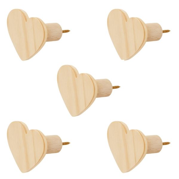 Kit 5 Ganchos Cabideiro de Madeira Pinus Pendurador Parede Formato Coração Decorativo
