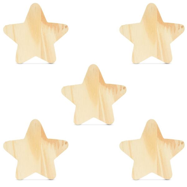 Kit 5 Ganchos Cabideiro de Madeira Pinus Pendurador Parede Formato Estrela Decorativo