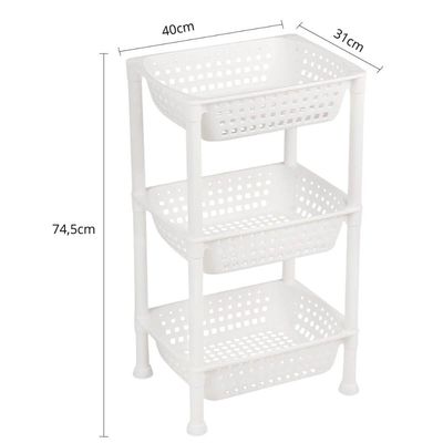 Fruteira de Chão Cozinha 3 Andares Plástico Branco Cesto
