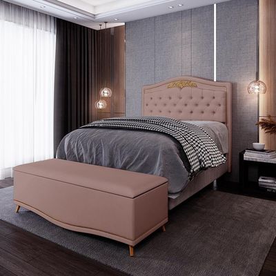 Cabeceira Cama Box Casal King 195cm Com Calçadeira Baú Rosê