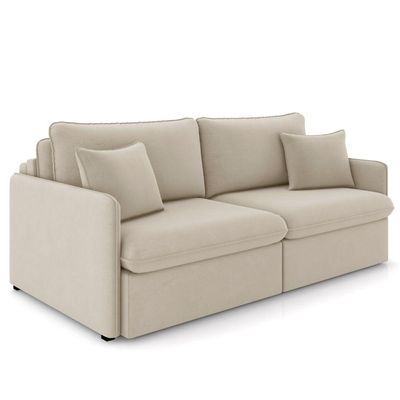 Sofá Cama Retrátil Para Sala de Estar 174cm Una K01 Veludo Bege - Lyam Decor