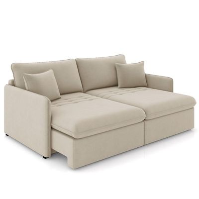 Sofá Cama Retrátil Para Sala de Estar 174cm Una K01 Veludo Bege - Lyam Decor