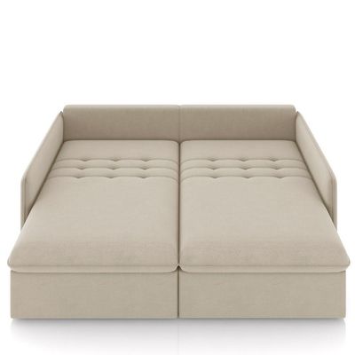 Sofá Cama Retrátil Para Sala de Estar 174cm Una K01 Veludo Bege - Lyam Decor