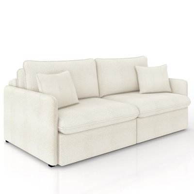 Sofá Cama Retrátil Para Sala de Estar 234cm Una K01 Bouclê Cru - Lyam Decor