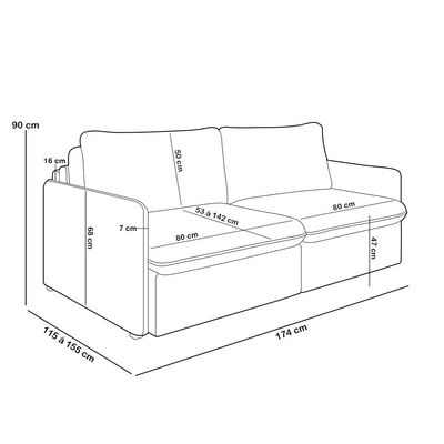 Sofá Cama Retrátil Para Sala de Estar 174cm Una K01 Veludo Preto - Lyam Decor
