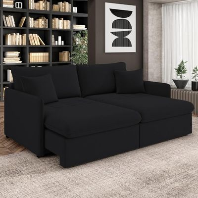Sofá Cama Retrátil Para Sala de Estar 174cm Una K01 Veludo Preto - Lyam Decor