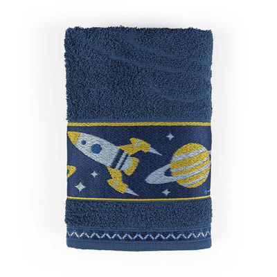 Toalha de Banho Avulsa Minimi Infantil 100% Algodão - 1,15m x 75cm - Galáxia - Azul Marinho