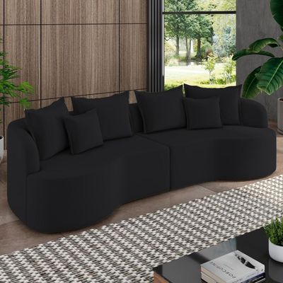 Sofá 3 Lugares Orgânico Sala De Estar Living 230cm Ekos K01 Veludo Preto - Lyam Decor