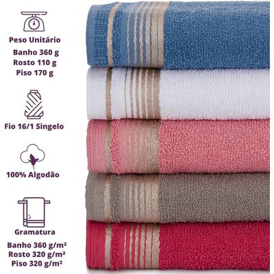 Jogo de Toalhas Luxury Soft Beka 360 g/m² 2 Banho + 2 Rosto Luxo Cinza