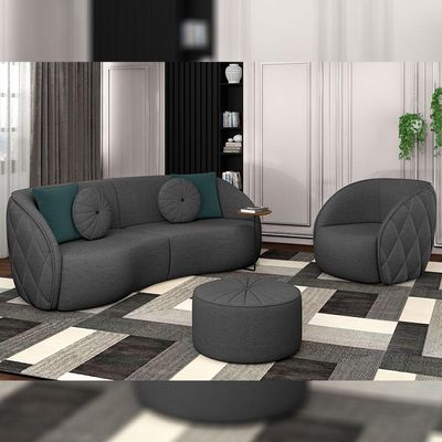 Poltrona Decorativa Para Sala Living Olimpo M03 Linho Chumbo - Lyam Decor