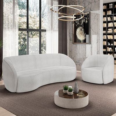 Sofá 4 Lugares Para Sala Living Orgânico 240cm Eron M03 Bouclê Branco - Lyam Decor