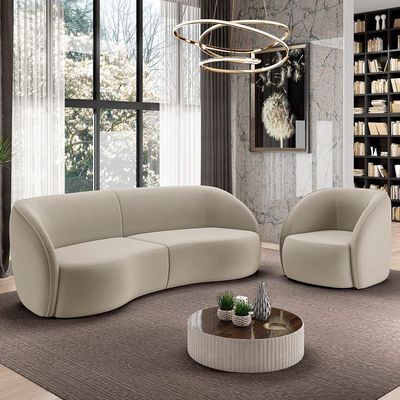 Sofá 4 Lugares Para Sala Living Orgânico 318cm Eron M03 Veludo Bege - Lyam Decor