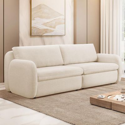 Sofá 4 Lugares Orgânico Sala de Estar Living 276cm Eliot F04 Linho Tramado Creme - Lyam Decor